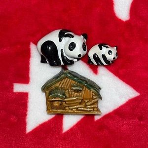 Panda Figurines With Bamboo Hut